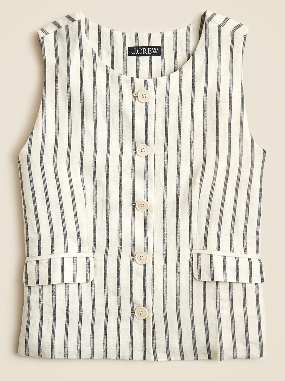 J.Crew Sleeveless Button-Front Striped Tank in White & Navy